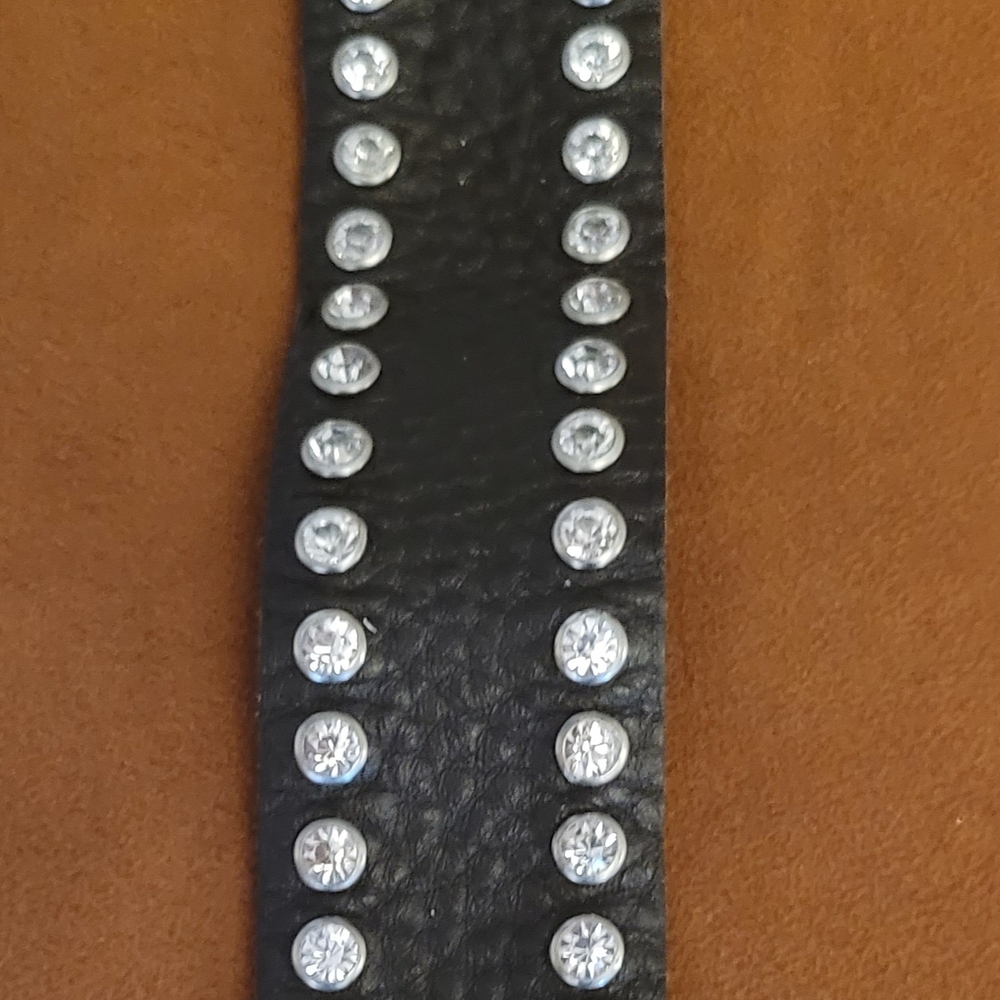 Black Leather Bracelet with Silver Studs